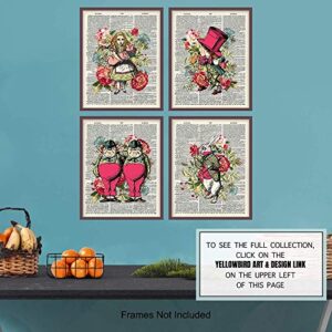 Alice Wonderland Decorations - 8x10 Vintage Shabby Chic Picture Poster Set, Home Wall Art Decor - Girl Bedroom, Kid Room, Nursery - Cool Unique Affordable Gift - Unframed Photo Set