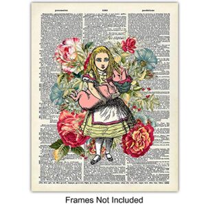 Alice Wonderland Decorations - 8x10 Vintage Shabby Chic Picture Poster Set, Home Wall Art Decor - Girl Bedroom, Kid Room, Nursery - Cool Unique Affordable Gift - Unframed Photo Set