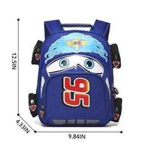 QWZY Toddler Boys Girls Backpack Waterproof Cartoon Truck Car Kindergarten Child Snack School Bag (Blue)