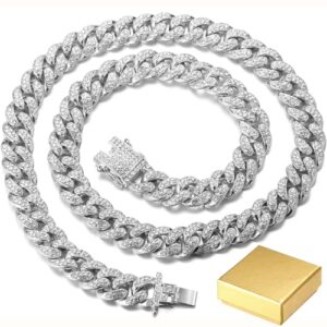 halukakah gold chain iced out for men,men's 14mm miami cuban link chain choker necklace 20in(50cm) platinum white gold finish,full cz diamond cut prong set,gift for him