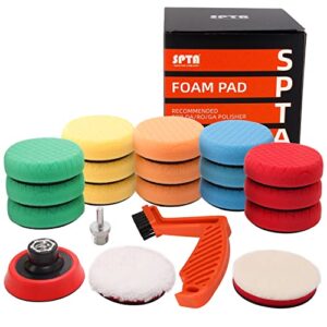 spta drill polishing pads kit, 20pcs 3inch (80mm) car foam polishing buffing pads, wool pads, multifunctional cleaning brush, backing plate for car polisher polishing,buffing and cutting