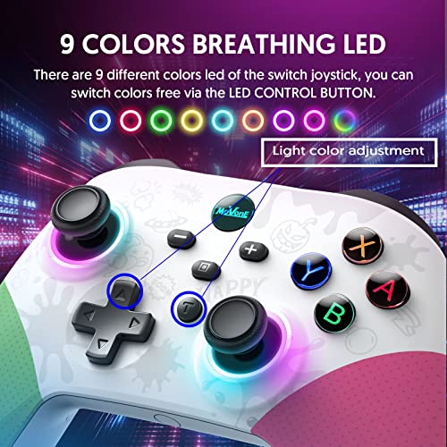 MOVONE Switch Controller Wireless Pro Controller for Switch/Switch Lite/Switch OLED, Switch Remote Gamepad with Joystick, Adjustable Turbo Vibration, Pro Controllers Switch with LED Color Light