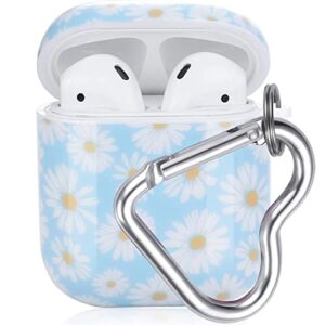 airpods case cover cute, otopo flower airpod cases protective hard cover portable & shockproof women girls men with heart-shaped keychain for airpods 2/1 charging case (daisy)