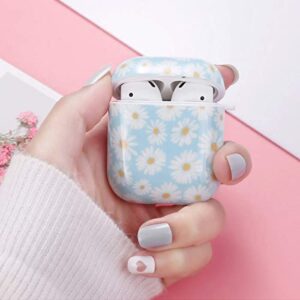 Airpods Case Cover Cute, OTOPO Flower Airpod Cases Protective Hard Cover Portable & Shockproof Women Girls Men with Heart-Shaped Keychain for Airpods 2/1 Charging Case (Daisy)