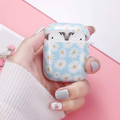 Airpods Case Cover Cute, OTOPO Flower Airpod Cases Protective Hard Cover Portable & Shockproof Women Girls Men with Heart-Shaped Keychain for Airpods 2/1 Charging Case (Daisy)