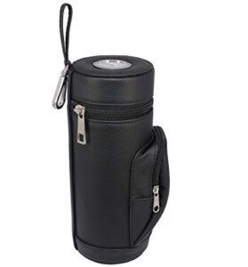 amancy premium handy black leather travel cigar humidor case with accessory pocket , conveniently carry lighter and cutter