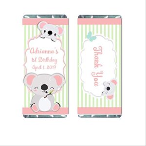 koala candy wrappers for chocolate, personalized party favors for kids birthday, pack of 20, custom hershey bar labels
