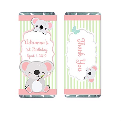 Koala Candy Wrappers for Chocolate, Personalized Party Favors for Kids Birthday, Pack of 20, Custom Hershey Bar Labels