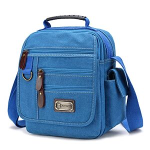 sunsomen mens bag canvas shoulder bag small messenger crossbody bag work bag vintage multi-function(blue)