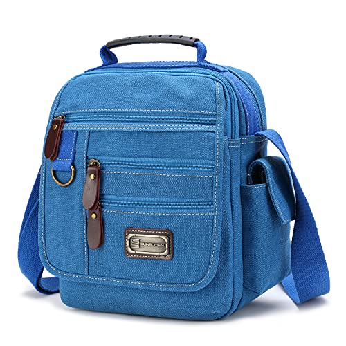 Sunsomen Mens bag Canvas Shoulder Bag Small Messenger Crossbody Bag Work Bag Vintage Multi-function(Blue)