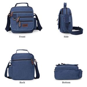 Sunsomen Mens bag Canvas Shoulder Bag Small Messenger Crossbody Bag Work Bag Vintage Multi-function(Blue)