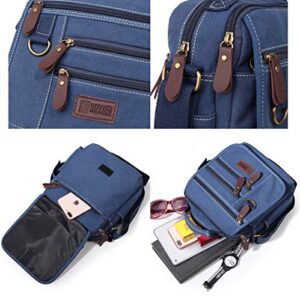 Sunsomen Mens bag Canvas Shoulder Bag Small Messenger Crossbody Bag Work Bag Vintage Multi-function(Blue)