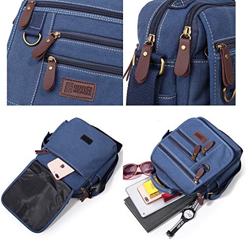 Sunsomen Mens bag Canvas Shoulder Bag Small Messenger Crossbody Bag Work Bag Vintage Multi-function(Blue)