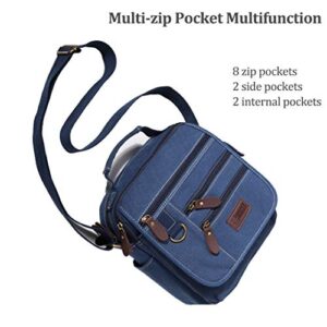 Sunsomen Mens bag Canvas Shoulder Bag Small Messenger Crossbody Bag Work Bag Vintage Multi-function(Blue)