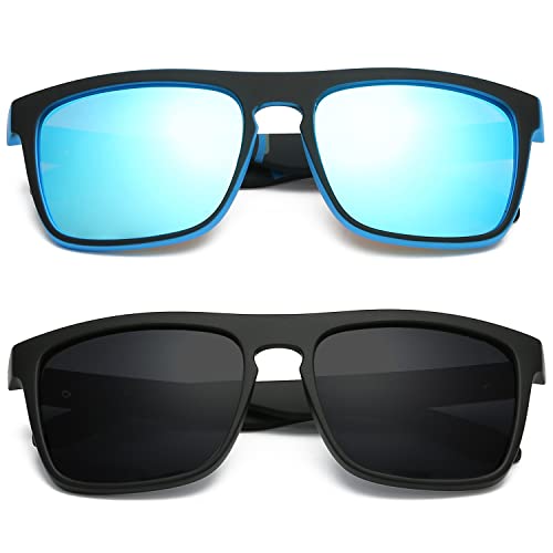 DUBERY Classic Polarized Sunglasses for Men Women Retro 100% UV Protection Driving Sun Glasses D731,2 Pack (Black/Blue+Black/Black)