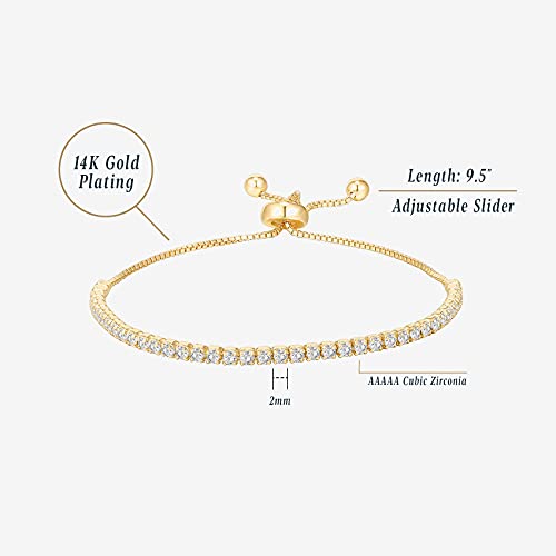 PAVOI 14K Gold Plated Cubic Zirconia Classic Tennis Bracelet for Women in Yellow Gold