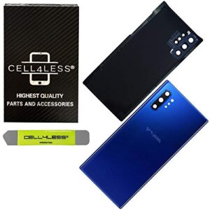 cell4less back glass replacement kit for galaxy note 10 + plus with preinstalled camera lens & adhesive (aura blue)