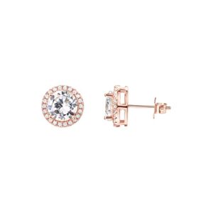 pavoi 14k gold plated sterling silver post brilliant round faux diamond halo earrings - premium cubic zirconia in rose gold