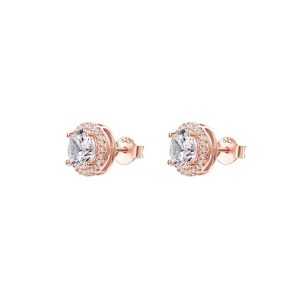 PAVOI 14K Gold Plated Sterling Silver Post Brilliant Round Faux Diamond Halo Earrings - Premium Cubic Zirconia in Rose Gold