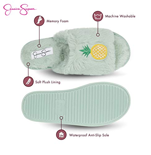 Jessica Simpson Women's Plush Faux Fur Fuzzy Slide on Open Toe Slipper, Mint, Large