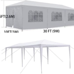 10'x30' Party Canopy Tent Outdoor Wedding Waterproof UV Protection Gazebo Pavilion with 8 Removable Sidewalls Heavy Duty Portable Camping Shelter BBQ Pavilion Canopy Cater Events, White