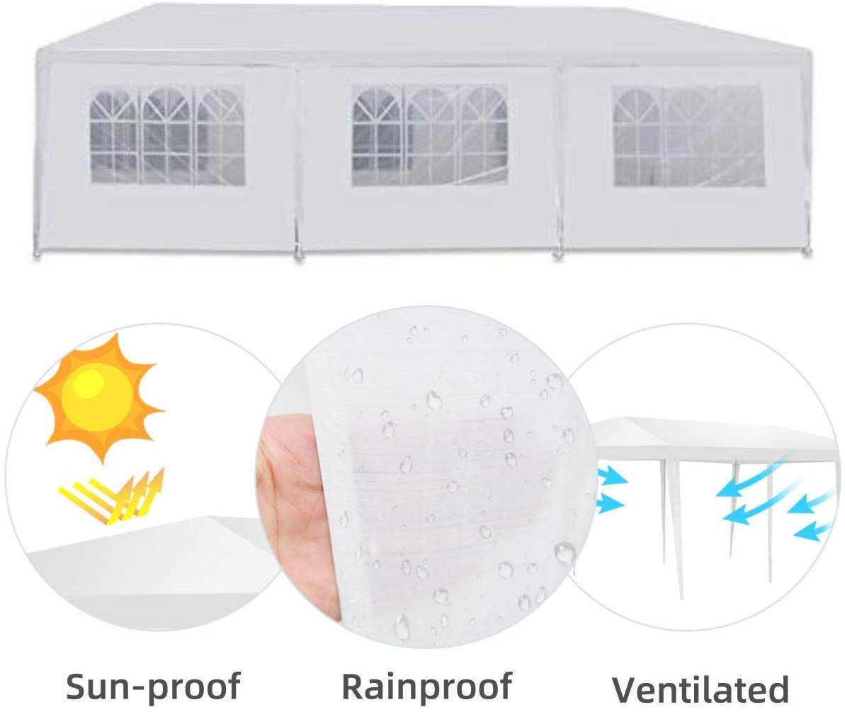 10'x30' Party Canopy Tent Outdoor Wedding Waterproof UV Protection Gazebo Pavilion with 8 Removable Sidewalls Heavy Duty Portable Camping Shelter BBQ Pavilion Canopy Cater Events, White