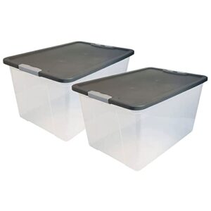 homz 64 quart clear storage bins stackable containers for organizing, w/ secure seal latching lid for home, garage, & basement organization (2 pack)