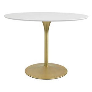 osp home furnishings flower mid-century dining table, white top with brass base