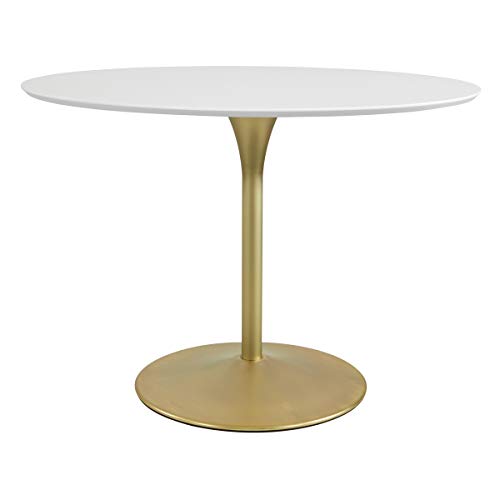 OSP Home Furnishings Flower Mid-Century Dining Table, White Top with Brass Base