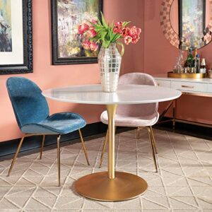 OSP Home Furnishings Flower Mid-Century Dining Table, White Top with Brass Base