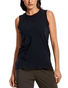crz yoga women's pima cotton workout tank tops loose fit yoga sleeveless shirts muscle tank black small