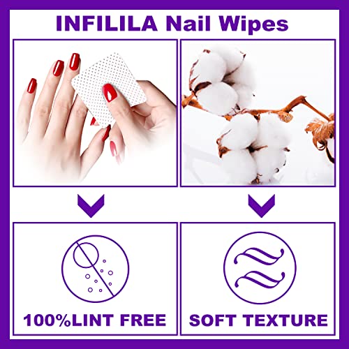 Lint Free Nail Wipes INFILILA Nail Polish Remover 540PCS Super Absorbent Soft Nail Pliosh Remover Pads Lint Free Wipes