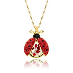 superchic cute cubic zirconia ladybug beetle pendant necklace with floating crystals for women girl gift from mom and dad(gold plating)