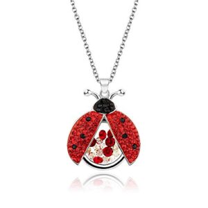 superchic Cute Red and Black Ladybug Beetle Pendant Necklace with Cubic Zirconia Floating Crystals for Women/Girl (Silver Plating)