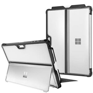 fintie hard case for microsoft surface pro 7 plus/pro 7/ pro 6/ pro 5/ pro lte, shockproof folio protective rugged cover compatible with type cover keyboard + original kickstand (frost clear)