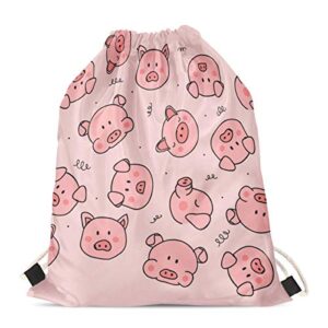 doginthehole cute women girls pink drawstring backpack gym sack sport beach travel daypacks pig gifts for kids