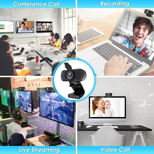 Webcam, HD Webcam 1080P with Privacy Shutter and Tripod Stand, Pro Streaming Web Camera with Microphone, Widescreen USB Computer Camera for PC Mac Laptop Desktop Video Calling Conferencing Recording