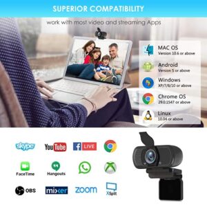 Webcam, HD Webcam 1080P with Privacy Shutter and Tripod Stand, Pro Streaming Web Camera with Microphone, Widescreen USB Computer Camera for PC Mac Laptop Desktop Video Calling Conferencing Recording