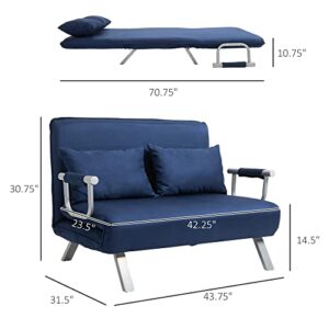 HOMCOM Convertible Sofa Bed Sleeper Chair, 5 Position Adjustable Backrest, Armchair Sleeper with Pillows, Leisure Chaise Lounge Couch, Blue