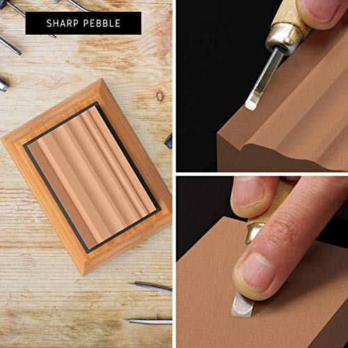 Sharp Pebble Sharpening Stones for Wood Carving Tools-Two Whetstones Grit 400 & 1000 Gouge Sharpener- Waterstone Sharpening System for Wood Carving Knives & Chisels with Non-Slip Bamboo Base