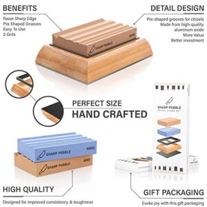 Sharp Pebble Sharpening Stones for Wood Carving Tools-Two Whetstones Grit 400 & 1000 Gouge Sharpener- Waterstone Sharpening System for Wood Carving Knives & Chisels with Non-Slip Bamboo Base