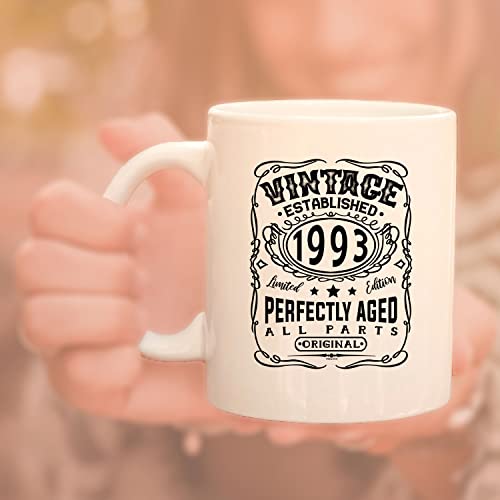 Vintage Established 1993 30 Perfectly Aged Ceramic Coffee Mug 30th Birthday For Him Her Dirty Thirty (White 1993)