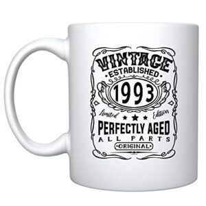vintage established 1993 30 perfectly aged ceramic coffee mug 30th birthday for him her dirty thirty (white 1993)