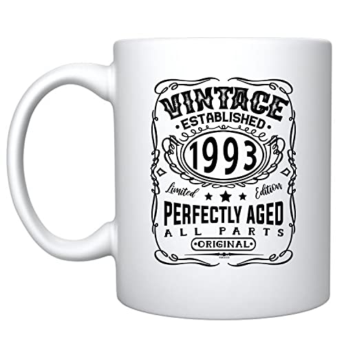 Vintage Established 1993 30 Perfectly Aged Ceramic Coffee Mug 30th Birthday For Him Her Dirty Thirty (White 1993)