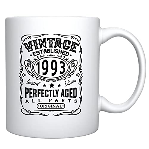 Vintage Established 1993 30 Perfectly Aged Ceramic Coffee Mug 30th Birthday For Him Her Dirty Thirty (White 1993)