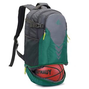 35l basketball backpack with bottom ball compartment – large capacity sports equipment bag for youth boys girls fit basketball volleyball football soccer ball, gym, outdoor, travel, team (green)