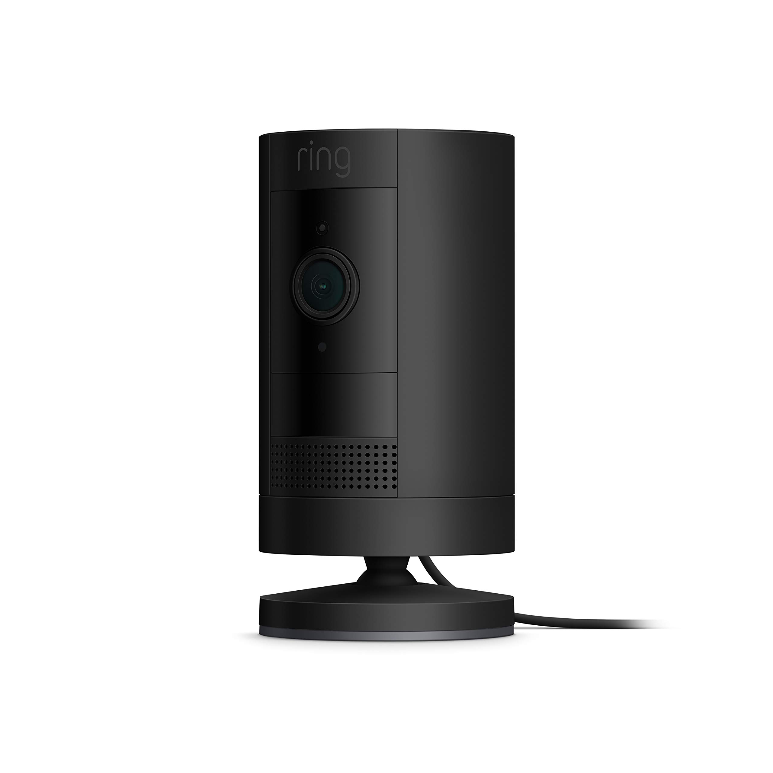 Certified Refurbished Ring Stick Up Cam Plug-In HD security camera with two-way talk, Works with Alexa - Black