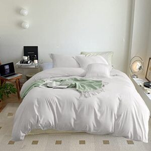 Wellboo White Comforter Sets Queen Plain White Bedding Comforters Cotton Solid White Bed Quilts Queen Size Cozy Women Men All White Minimalist Bedding Full Adults Teens Pure White Durable Blankets