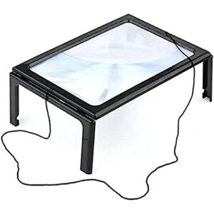3x large full page magnifier with 12 led lights[provide evenly lit viewing area], foldable flip-out legs, dual power supply modes- ideal for hands free reading, low vision, seniors with aging eyes