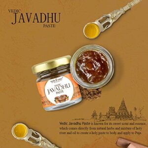 Vedic Vaani™ Natural Divine Aroma Scented Javadhu Tilak Pooja Paste Use for Applying On Forheads, Prayer, Rituals, Yantras, Deity Idols, Shanks, Abhishekum, Shaligrams-Shilas